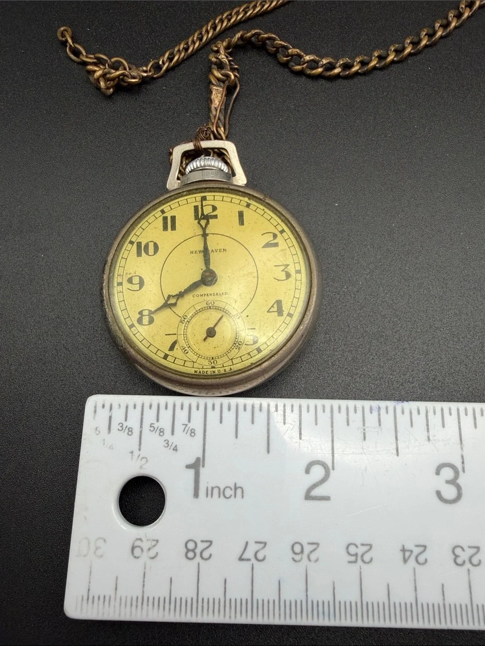 New Haven Compensated Pocket Watch WORKS! #W06 pocket chain vintage
